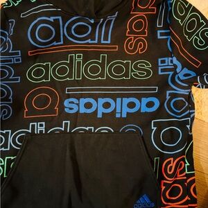 Boys Adidas Black Hoodie with Blue and Green Accents
